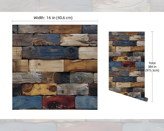 FLFK Wood Bricks Wallpaper Peel and Stick Removable Vintage Wallpaper 16" x - Image 2