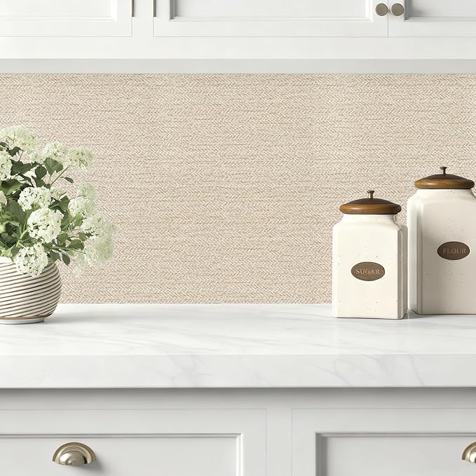 Grasscloth Peel and Stick Wallpaper Beige Contact Paper 15.7inch x 196.8inch - Image 4