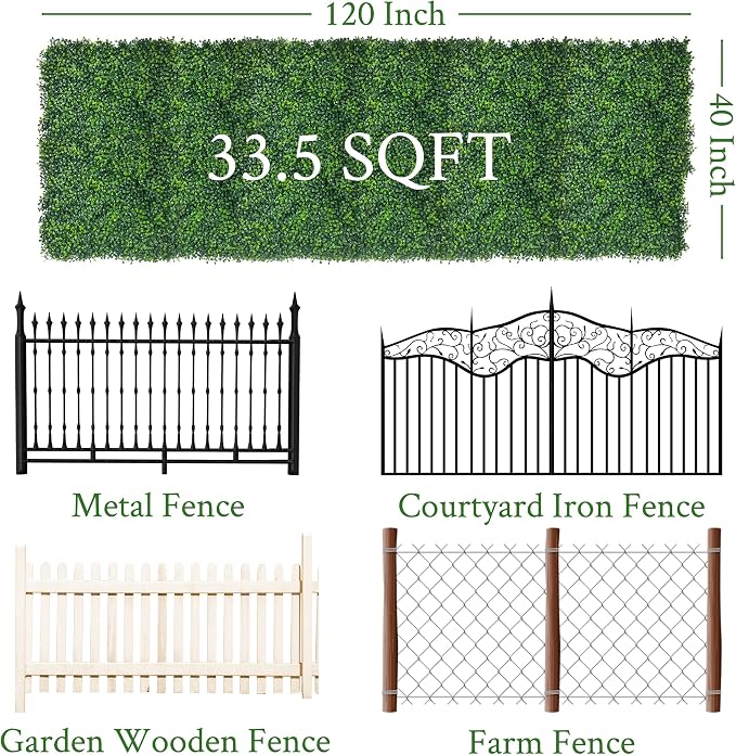 Artificial Ivy Privacy Fence Screen: 120"x 40" UV-Anti Faux Boxwood Roll Grass - Image 2