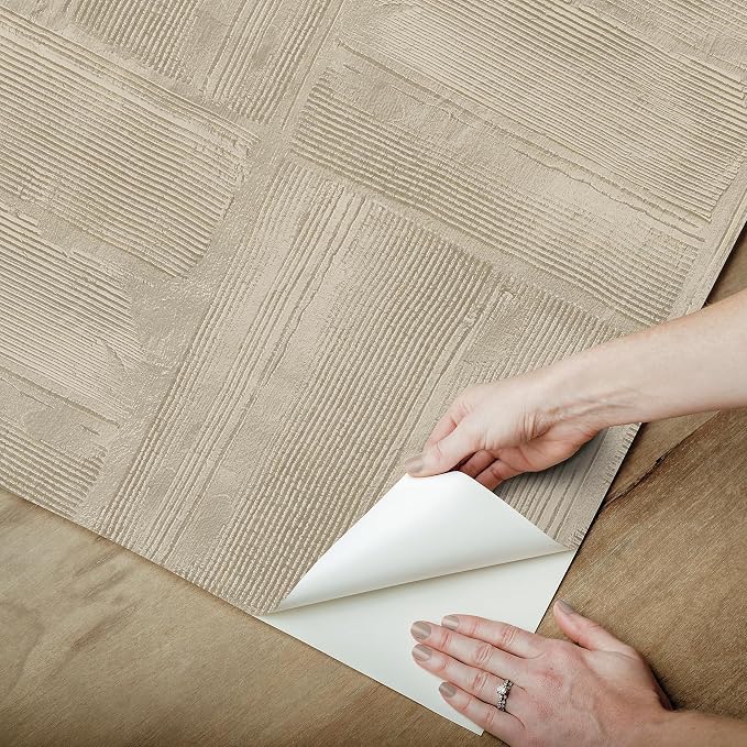 RoomMates Taupe Dimensional Square Plaster Peel and Stick Wallpaper, RMK12681PLW - Image 6