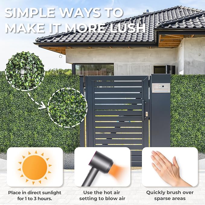 Artificial Grass Wall Panel Screen: 20"x20" 12P UV-Anti Faux Boxwood Panels - Image 4