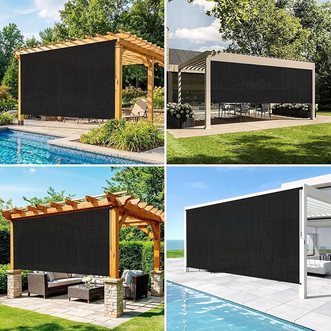 6'W x 8'H Black Patio Shades Roll up Outdoor Roller Shade Crank Wand Blind - Image 5