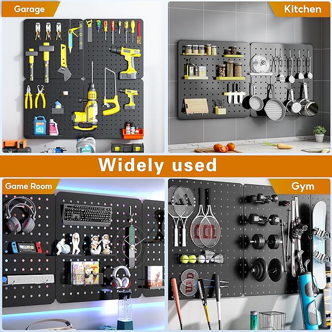 Peg Board, 4 Pack Black Peg Board Panels, 50lbs Load Capacity Each, Pegboard - Image 5