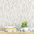 Safiyya 393"x17.3" Boho Peel and Stick Wallpaper Beige and White Wallpaper Leaf by SAFIYYA