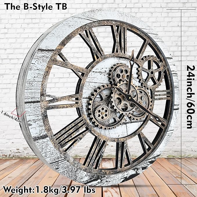 The B-Style Large Wall Clock 24 inch Moving Gear Wall Clock Oversized Vintage - Image 3