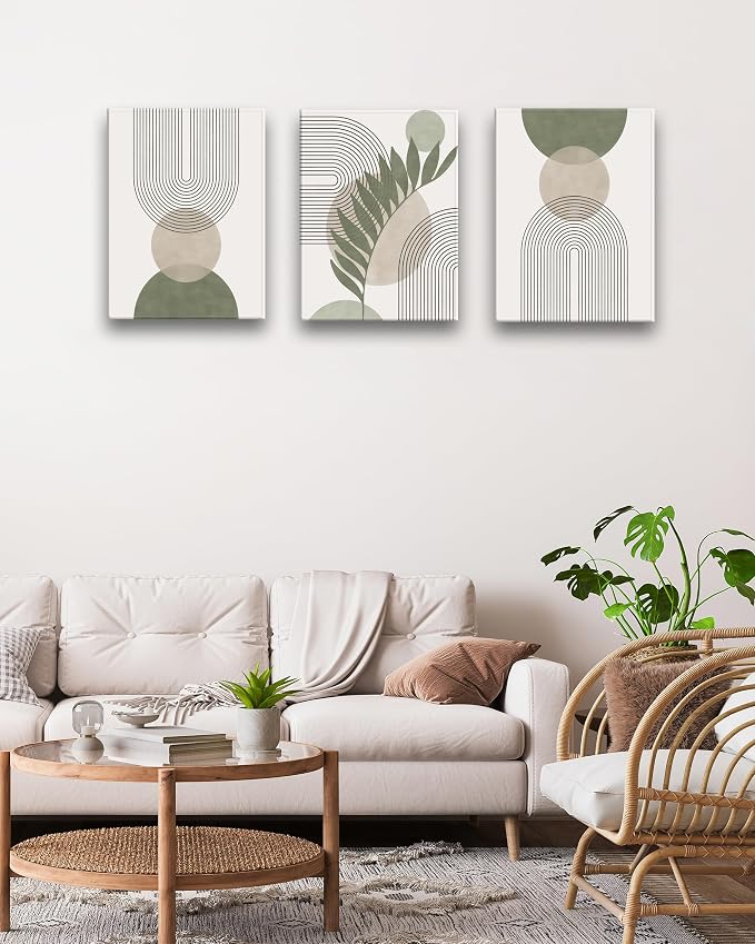 30x40CM Sage Green Boho Wall Art, Framed Canvas Bathroom Wall Art Pictures - Image 7