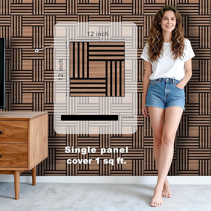 WoveN SounD Artisan Acoustic Wall Panels, 16 Pack 12x12 Inch, PVC Wood Grain - Image 2