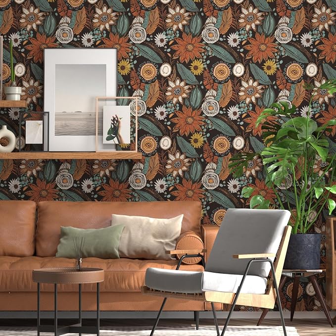 Laatse Boho Wallpaper Peel and Stick, Vintage Floral Contact Paper 17.5" x - Image 8