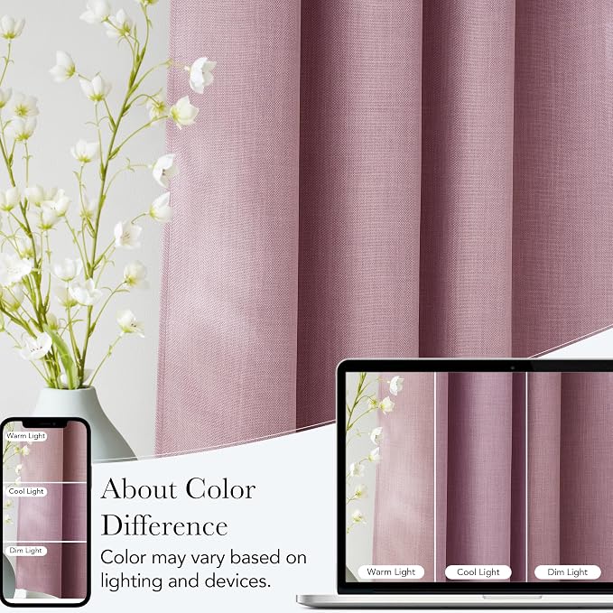 NICETOWN Short Faux Linen Pink Blackout Curtains 63 inches Long - Image 5