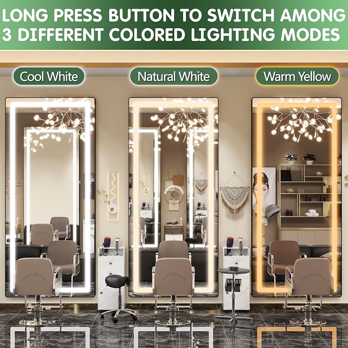 FENNIO Full Length Mirror with Lights, Wall Mounted Hanging Mirror with Lights - Image 4