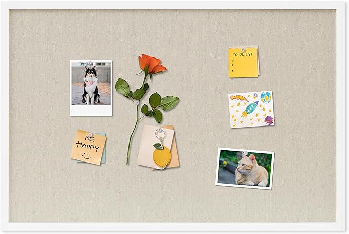 DAHAPYBOO Cork Board with Linen White, Bulletin Board 30"x20" Hanging Corkboards by DAHAPYBOO