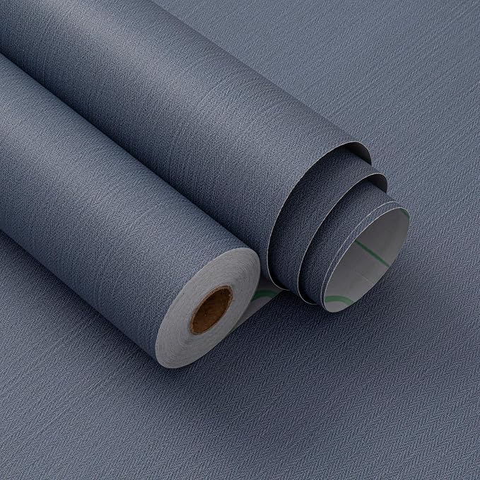 Haimin Fabric Wallpaper Textured Contact Paper Navy Blue Peel and Stick Faux - Image 8