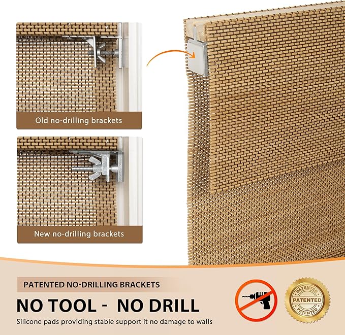 LazBlinds No Tools No Drill Cordless Bamboo Roman Shades, Custom Light - Image 3