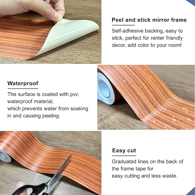 TIANLDD 27 FT Wood Grain Wallpaper Border, Removable Waterproof Mirror Border - Image 4
