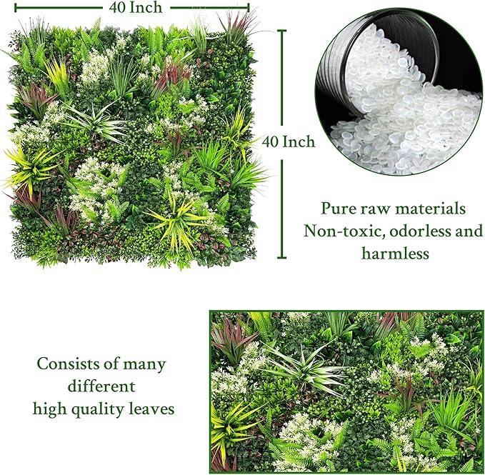 ODTORY Artificial Plant Wall Panels: 20"×20" 4P UV-Anti Faux Grass Wall - Image 2
