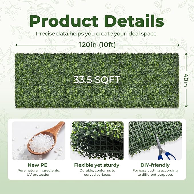 Artificial Boxwood Backdrop Roll: 40"x120" UV-Anti Greenery Faux Grass Hedge - Image 2