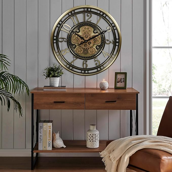 CLXEAST 21 Inch Industrial Moving Gears Wall Clock, Modern Farmhouse Arabic - Image 6