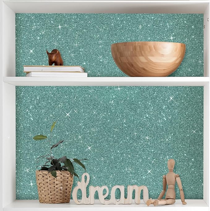 CRE8TIVE 8"x354" Light Teal Glitter Wallpaper Border Peel and Stick Wall Border - Image 2