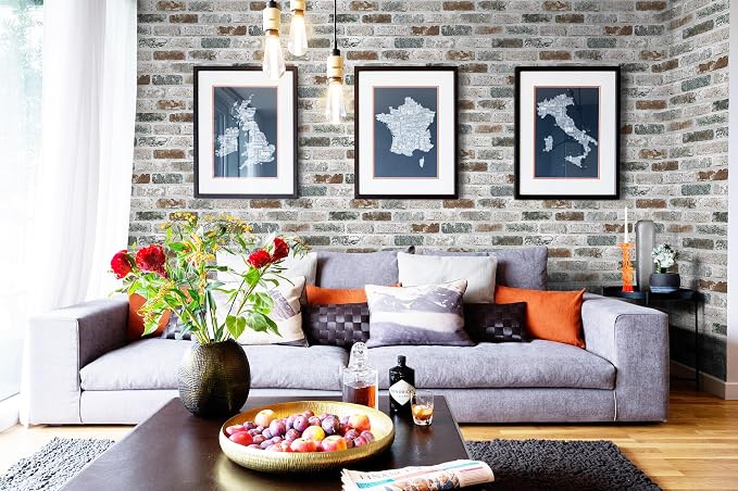 Guvana 17.3"×118" Brick Wallpaper Red/Blue/Grey Brick Peel and Stick Wallpaper - Image 7