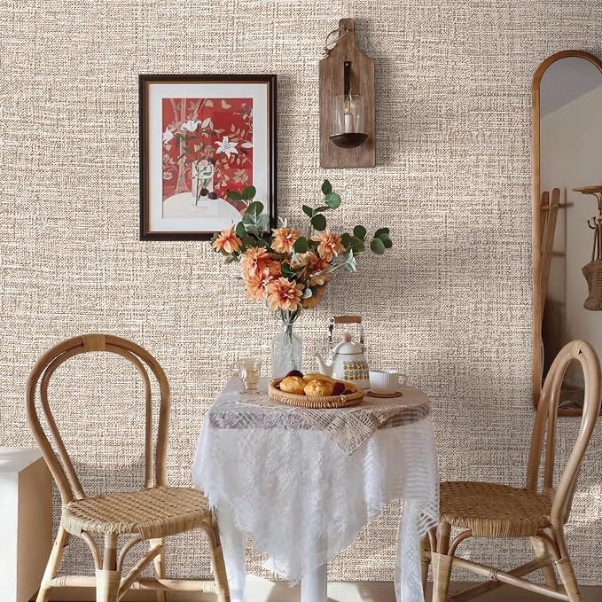 Amiya Grasscloth Khaki Wallpaper 17.3"x80" Peel and Stick Tan Faux Fabric Linen - Image 6
