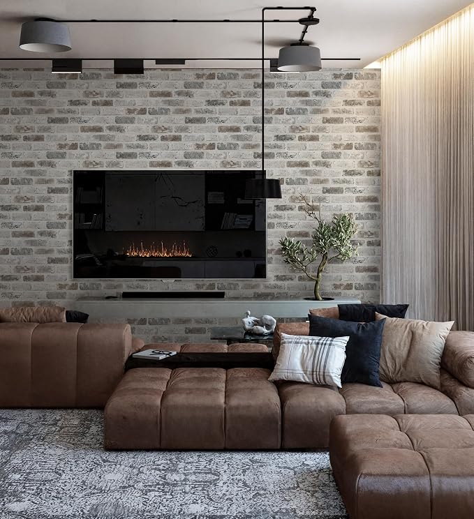 Guvana 17.3"×118" Brick Peel and Stick Wallpaper Brick Wallpaper Grey Brown 3D - Image 7