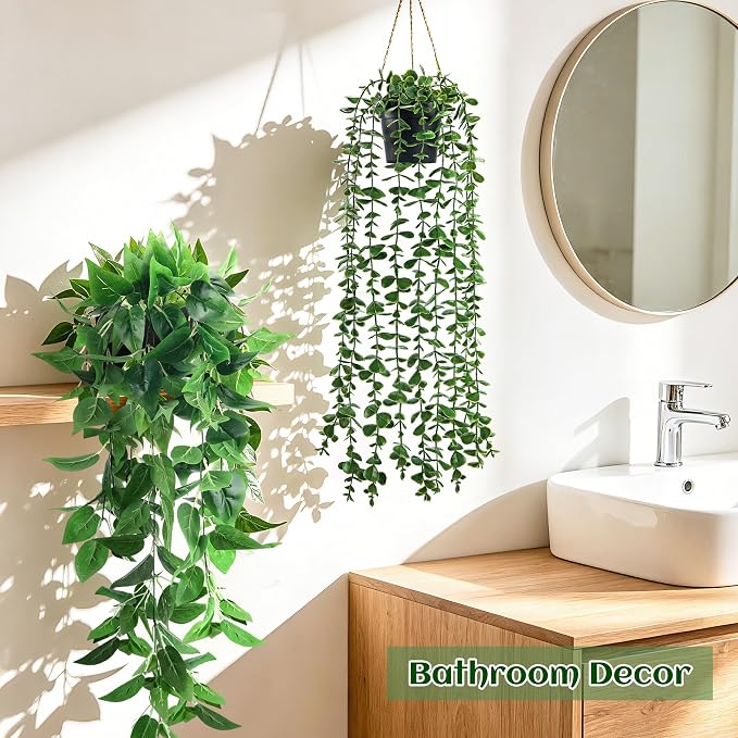 Der Rose 4Pcs Fake Plants Hanging Artificial Ivy Vine Faux Eucalyptus Hanging - Image 7