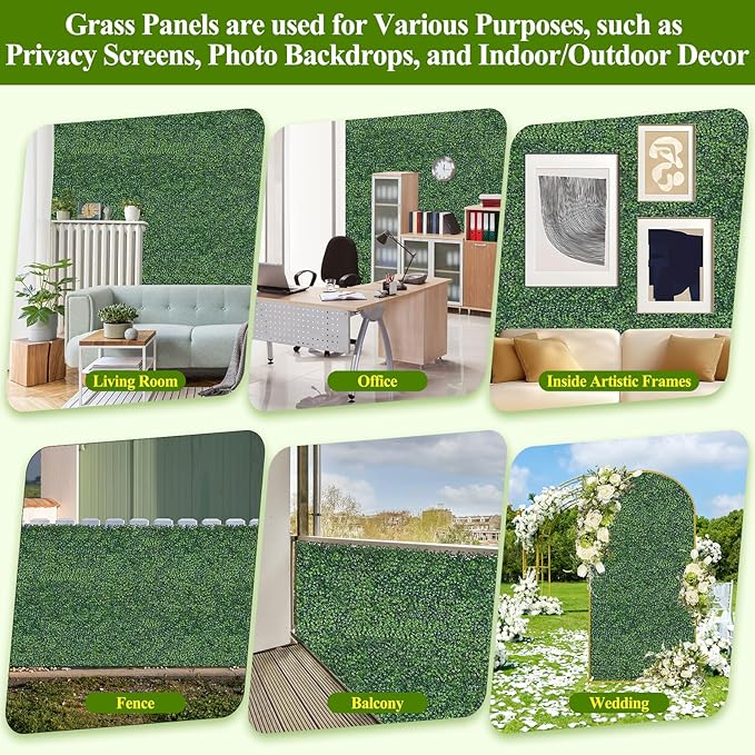 25Pcs Artificial Grass Wall Panels 10" X 10" Greenery Backdrop UV-Protected - Image 6