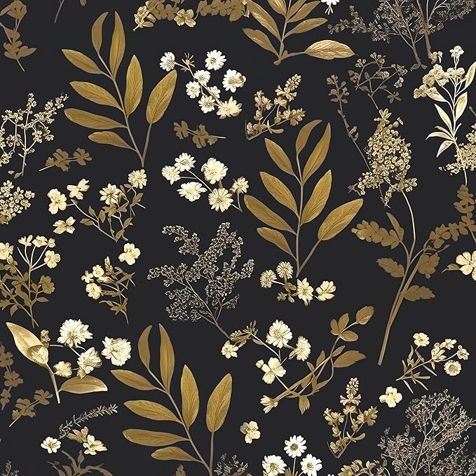Laatse Leaf Wallpaper Peel and Stick Dark Floral Wallpaper 17.5in x 197in by Laatse