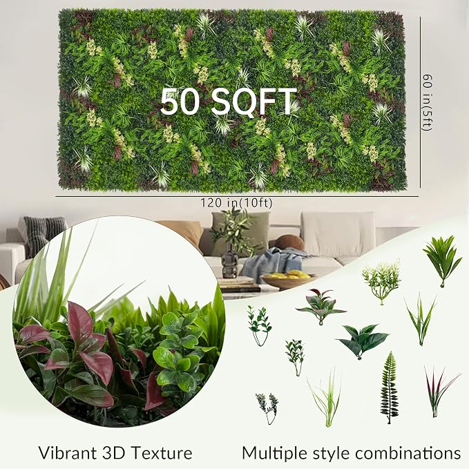 Artificial Ivy Wall Boxwood Roll: 60"x120" UV Resistant Green Leaves Faux - Image 2