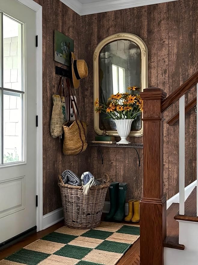 Dimoon315''x17.7" Wood Peel and Stick Wallpaper Removable Dark Brown Thicken - Image 2