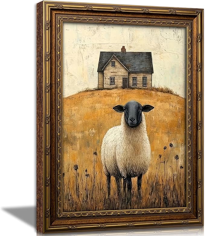 Vintage Gold Framed Wall Art Retro Country Sheep Oil Painting Canvas Prints by DQUCWDKVintagegoldframedwallart