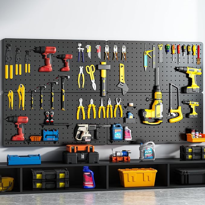 Peg Board, Includes 4 Pack 24''X12'' Large Black Peg Board - Image 6