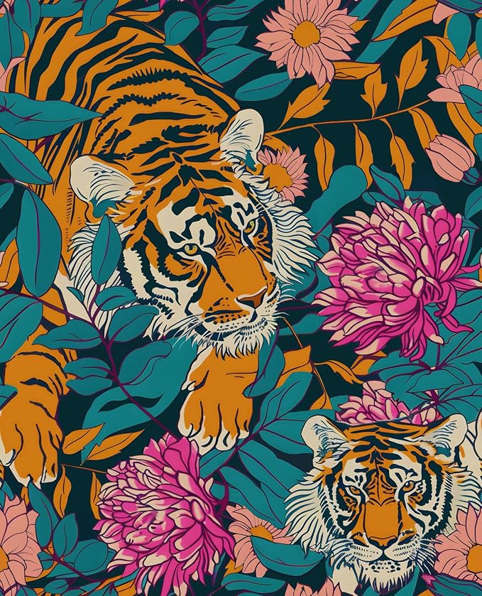 BOKEBEVE Orange Tiger Wallpapers Tiger Print Peel and Stick Wallpaper Jungle by BOKEBEVE