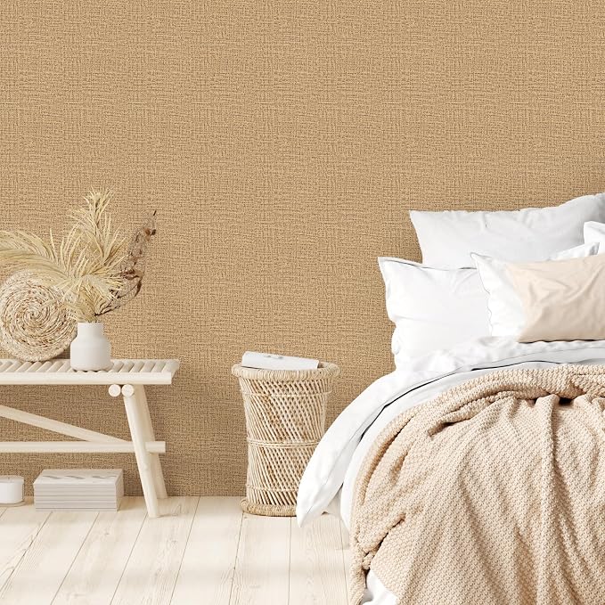 TANONE Dark Coffee Linen Wallpaper Self-Adhesive- Grasscloth Contact Paper Peel - Image 6