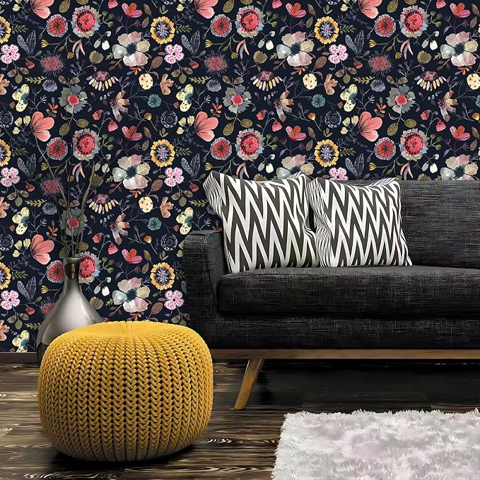 Wallpaper Peel and Stick Floral Wall Paper Removable Waterproof Blue/Red/Yellow - Image 2