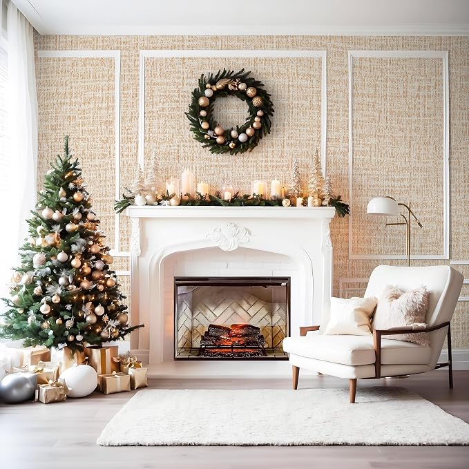 Guvana Grasscloth Peel and Stick Wallpaper Beige Textured Contact Paper Modern - Image 5