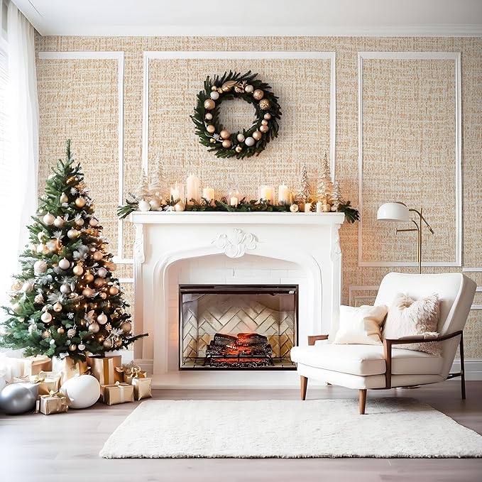 Guvana Grasscloth Peel and Stick Wallpaper Beige Textured Contact Paper Modern - Image 5