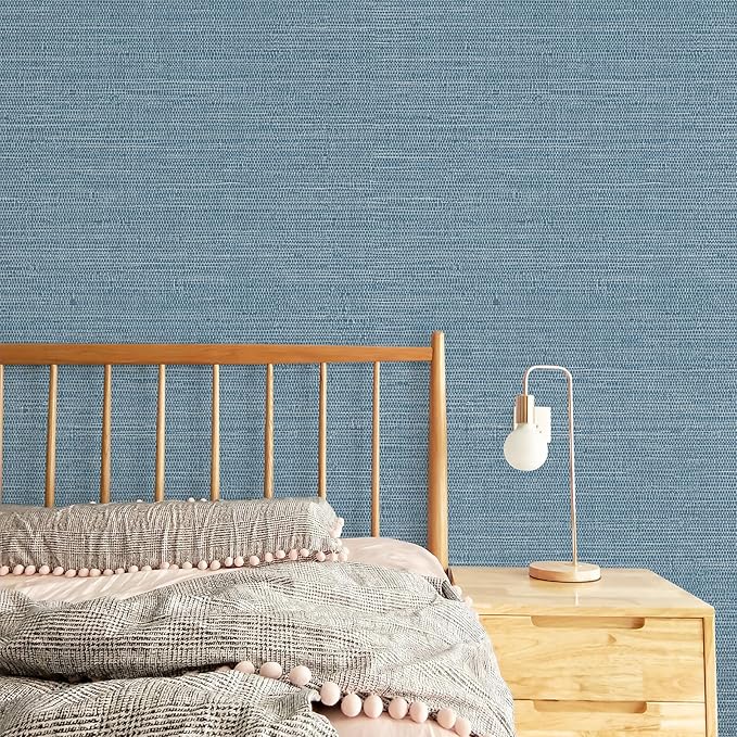 JiffDiff Grasscloth Wallpaper Peel and Stick Blue Grassweave Stick on Wallpaper - Image 3