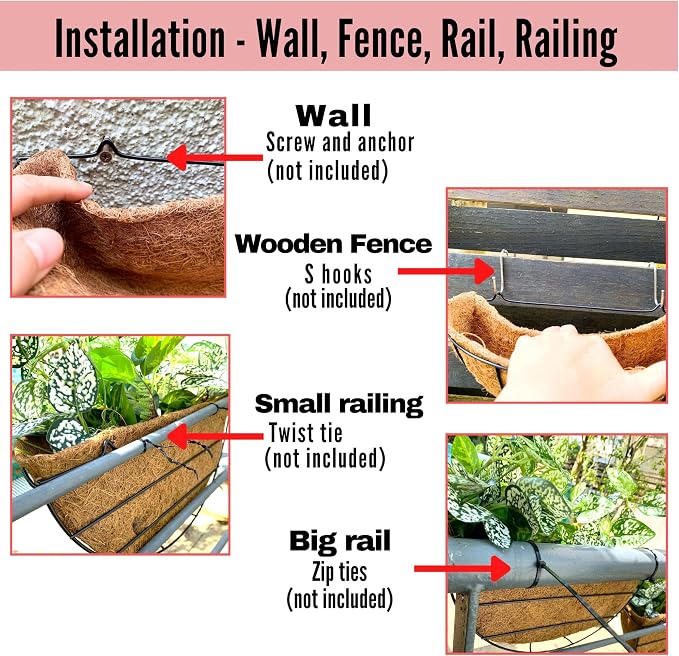 LaLaGreen Wall Hanging Planters, 2 Pack, 12 Inch Wall Mounted Flower Baskets - Image 3