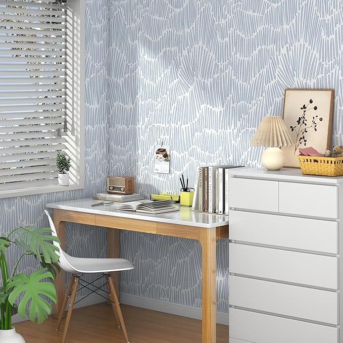 Theper Blue Wallpaper 17.3"×78.8" Modern Striped Peel and Stick Wallpaper Boho - Image 6