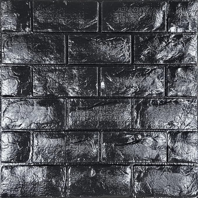 YU LI 3DH 3D Wall Panels Peel and Stick 11PCS Black Foam Brick Wallpaper by YULI3DH