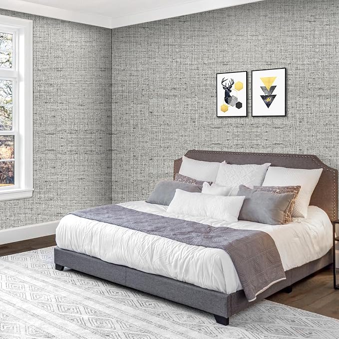 15.75"x393.70" Gray Wallpaper Grasscloth Peel and Stick Wallpaper Faux Linen - Image 3