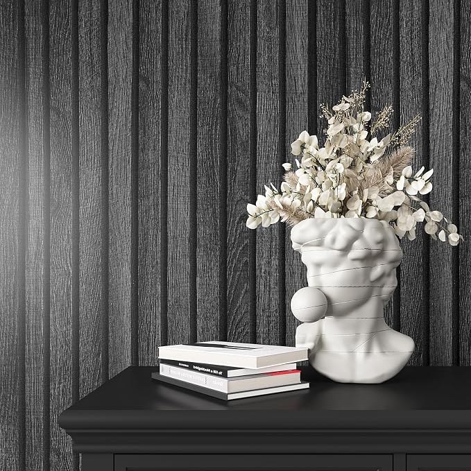 VEELIKE Charcoal Black Wood Slat Peel and Stick Wallpaper 24''x118'' Modern - Image 6
