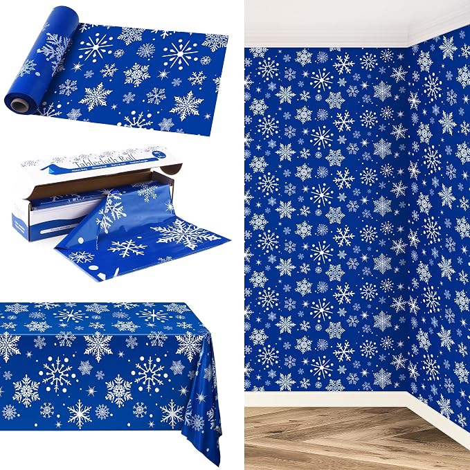 Kochorie 100 Ft x 54 Inch Blue Snowflake Tablecloth Roll by Kochorie