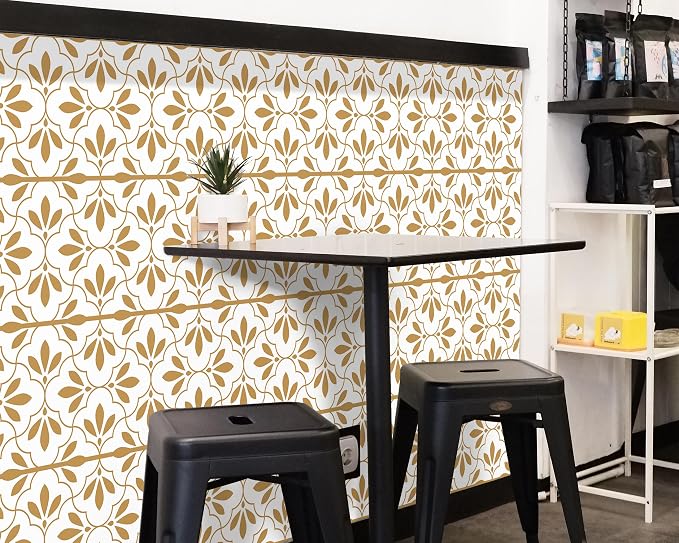 FLFK Wallpaper Border Gold and White Patterns Peel and Stick Wall Border Self - Image 4