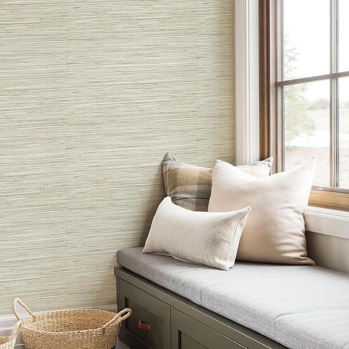 JiffDiff Grasscloth Wallpaper Peel and Stick Cream Grassweave Stick on - Image 4