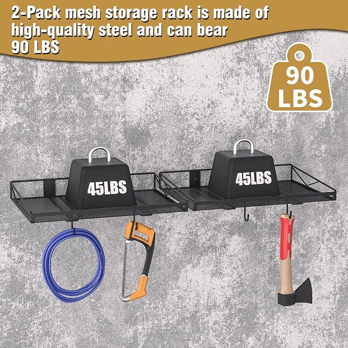 2 Pack Garage Wall Shelf, Garage Wall Mounted Shelving, Heavy Duty Floating - Image 6