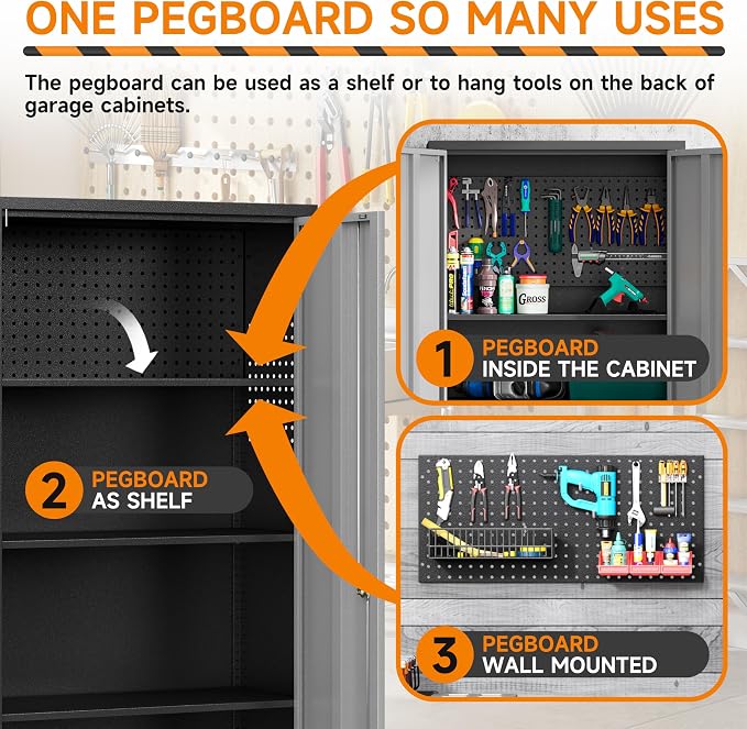 Garage Storage Cabinet with Wheels, Metal Storage Cabinet with 2 Doors and - Image 5