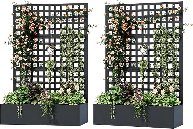Metal Planter Box with Trellis, Planter Box Trellis with Privacy Screen and by UPHYB