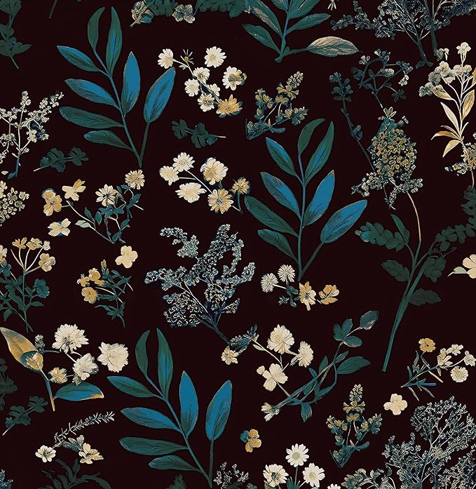 Laatse Vintage Wallpaper Peel and Stick Dark Green Floral Wallpaper 17.5'' x by Laatse